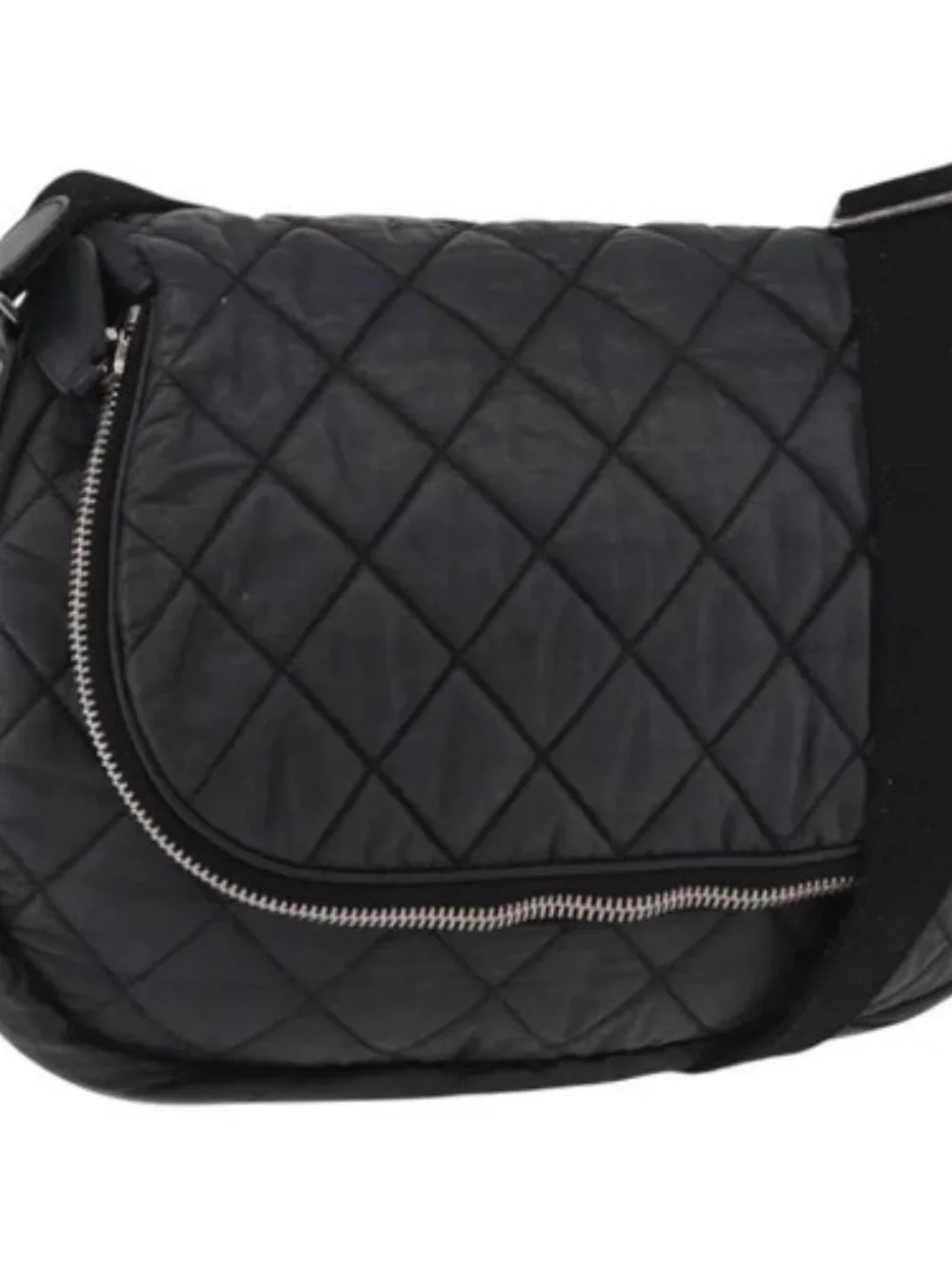 CHANEL Matelasse Shoulder Bag Coated Canvas Black Silver CC Auth bs35469